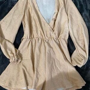 Elegant Tan Long-Sleeve Jumpsuit